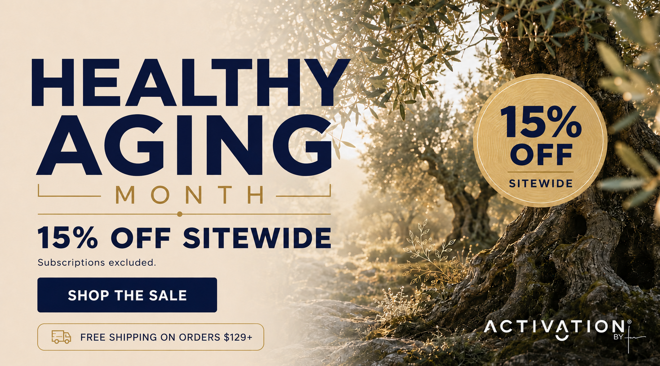 Healthy Aging Month 15% sale desktop banner