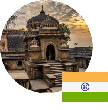Ancient ruins in India, along with their national flag